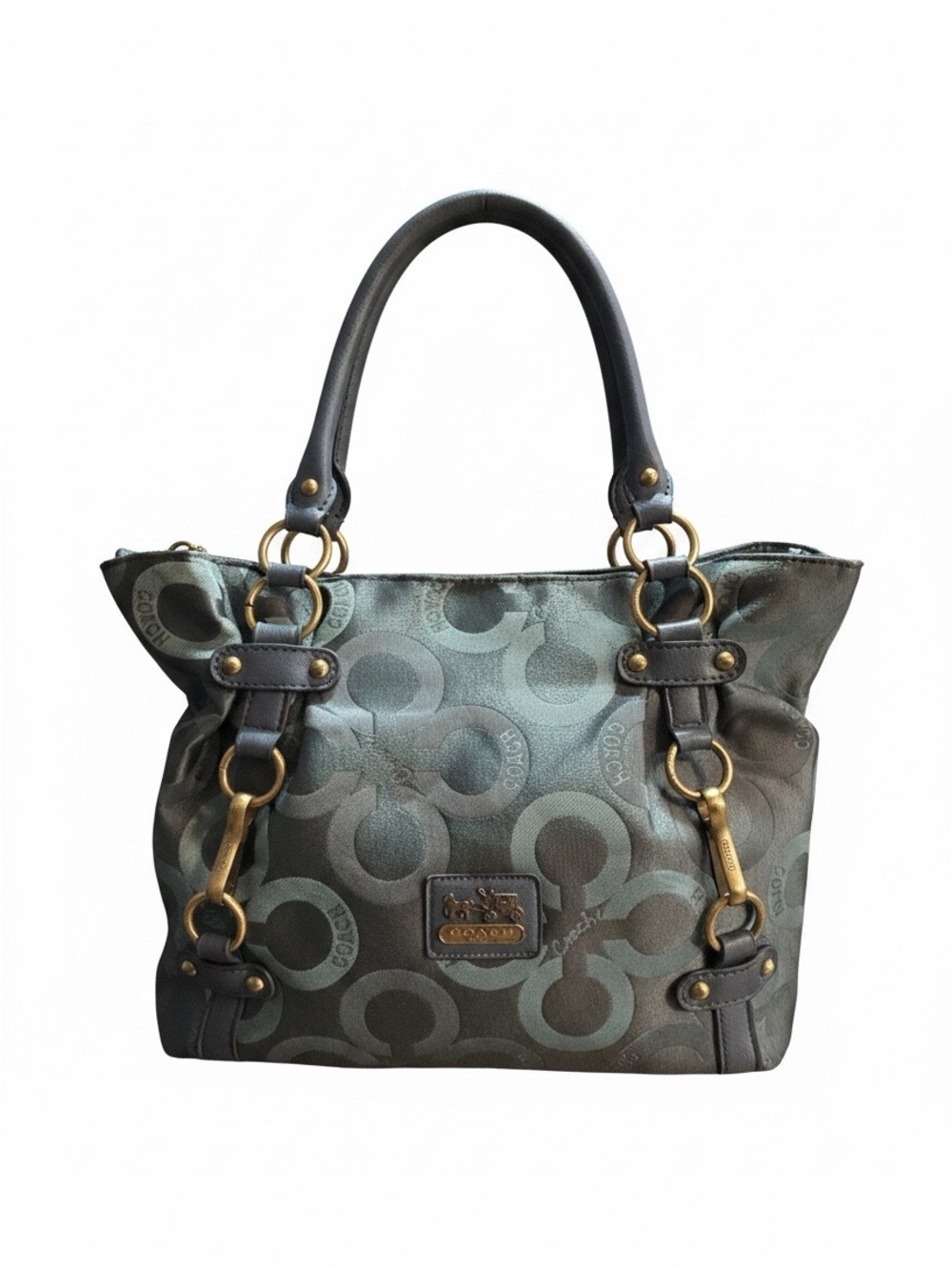 Coach Large Signature Tote in Teal and Charcoal